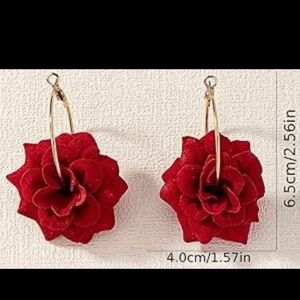 Gorgeous rose flower earrings on a gold  hoop